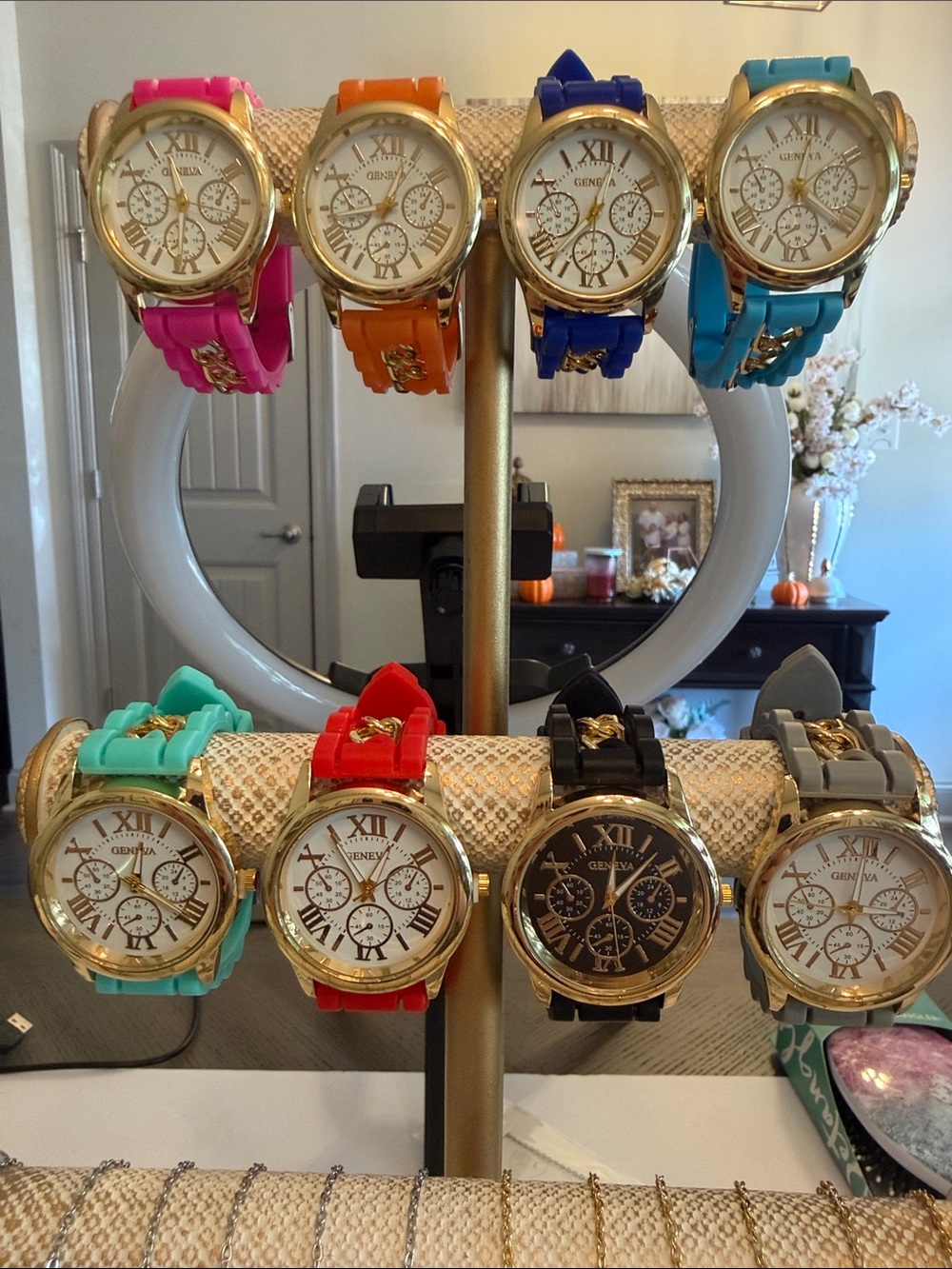 Eight Geneva Assorted Colors Gold-Tone Watches